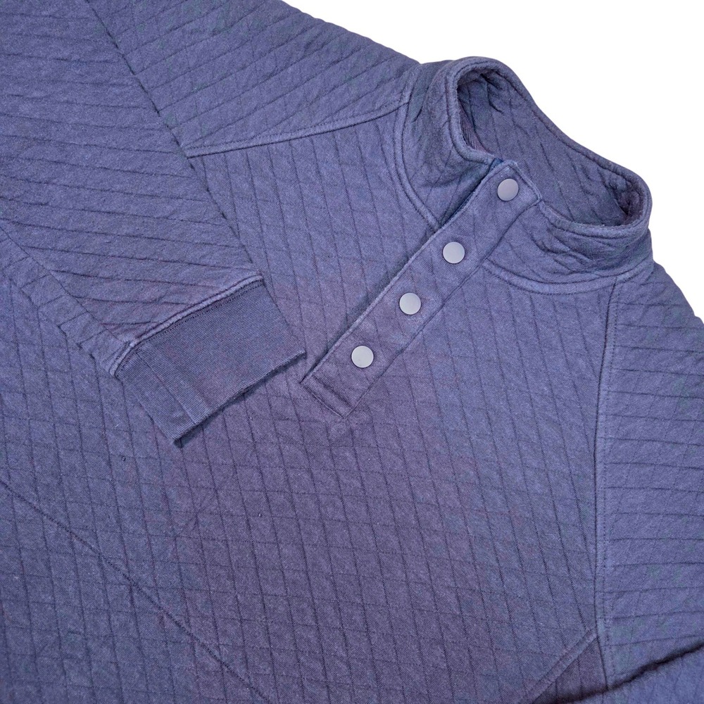 Eddie Bauer Pullover Men Large Blue Quilted Gorpcore Henley 1/4 Snap‎ Heritage